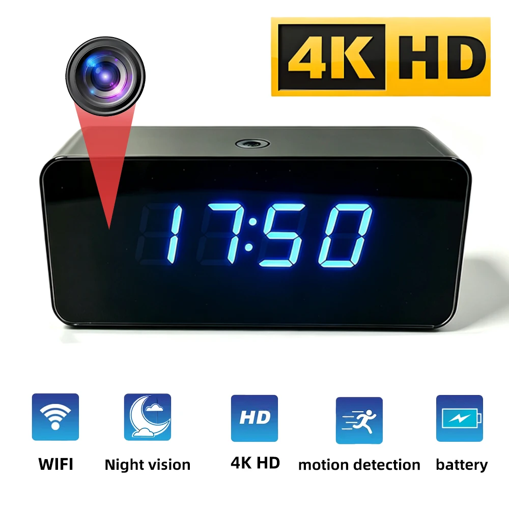 Hidden Camera Clock - Kamera zegarowa 4K HD WiFi, obsługuje
