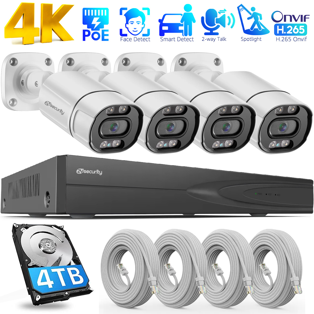 Home Security Cameras Outdoor - System kamer bezpieczeństwa 4K PoE, 4-kanałowy