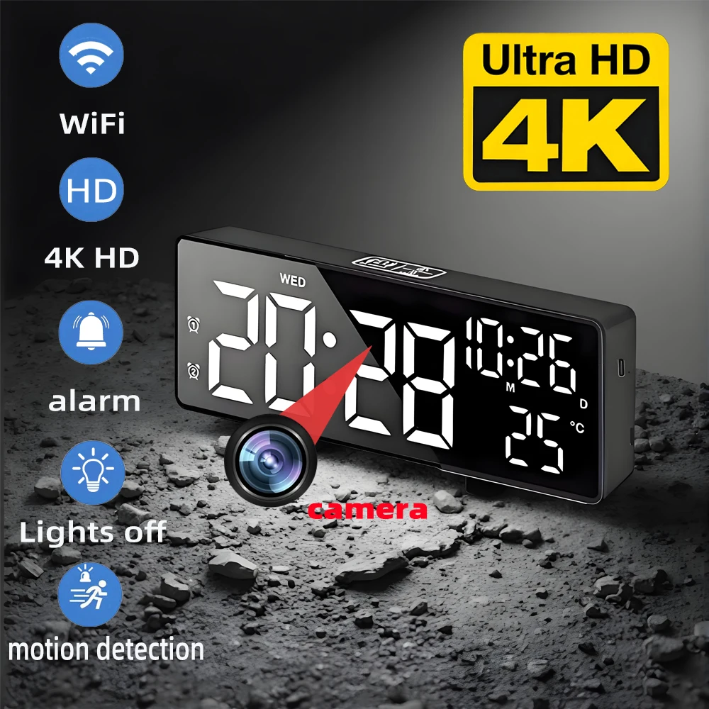 Hidden Camera Clock - Mini kamera 4K HD, obsługuje zdalny